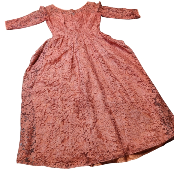 Source Unknown Dresses & Skirts - Vintage 70s Coral Lace Long Sleeve Dress Elegant Rare
